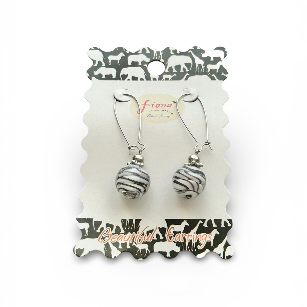 NWT Fiona Zebra Print Glass Bead Dangle Earrings